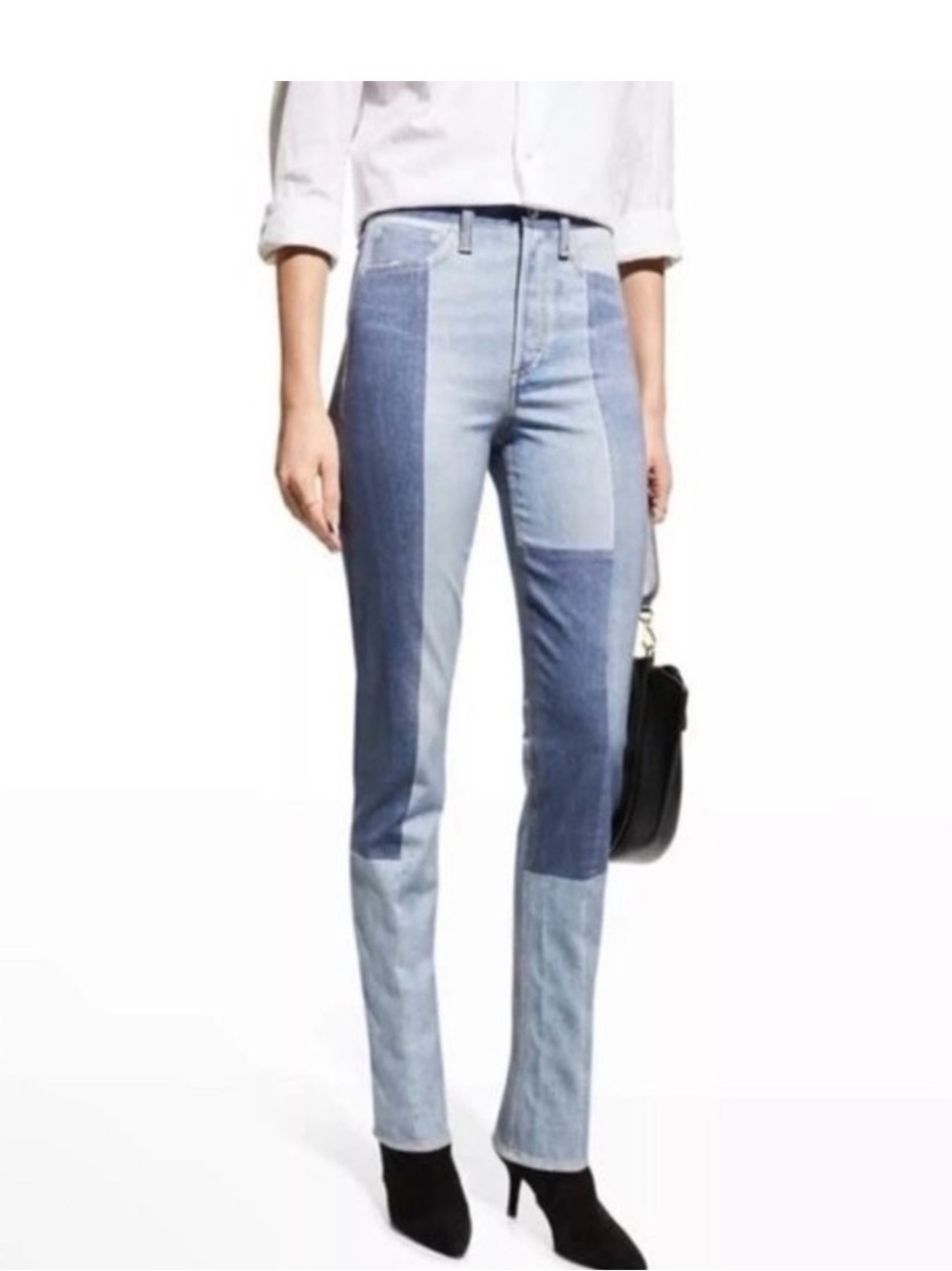 rag & bone Two-Tone Blue Patchwork Straight Leg Jeans